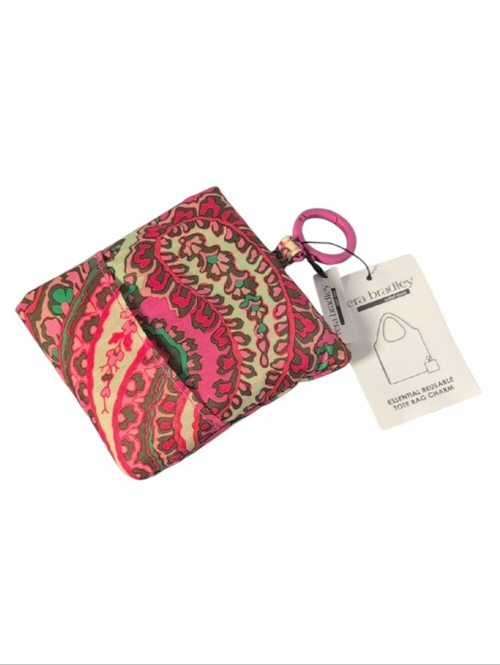 Vera Bradley Outlet Ripstop Essential Reusable Tote Bag Charm Clip Capri Pink